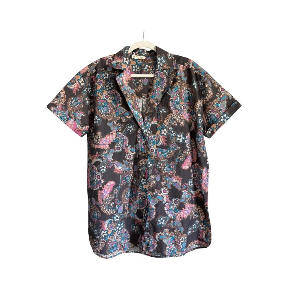Free People We The Free Poolside Paisley Boyfriend Top Boho Retro Oversized Sz M